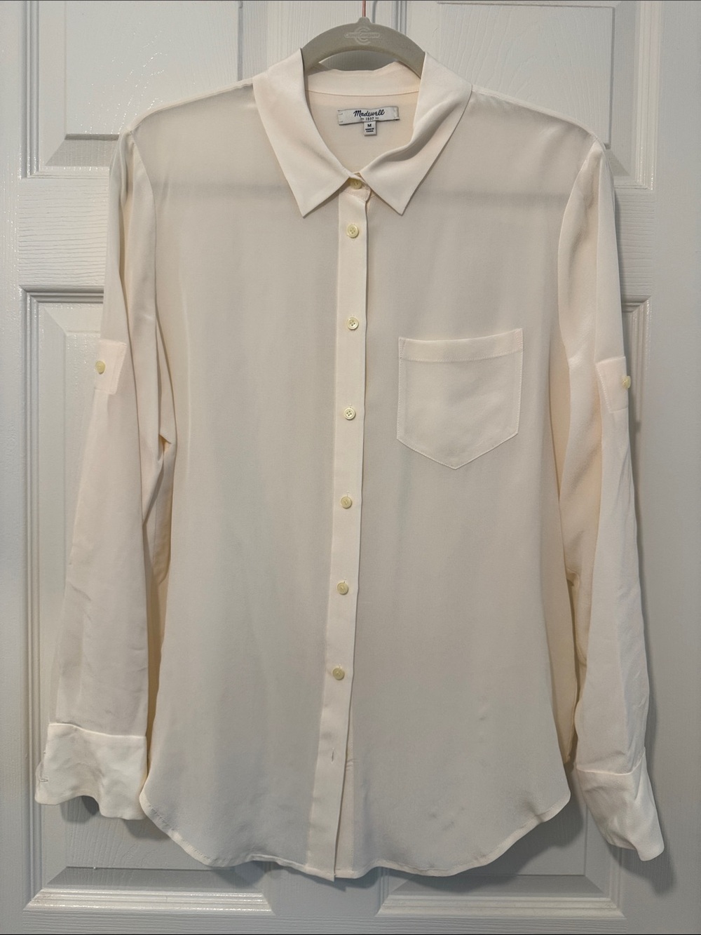 Madewell Cream Button-Front Long Sleeve Blouse